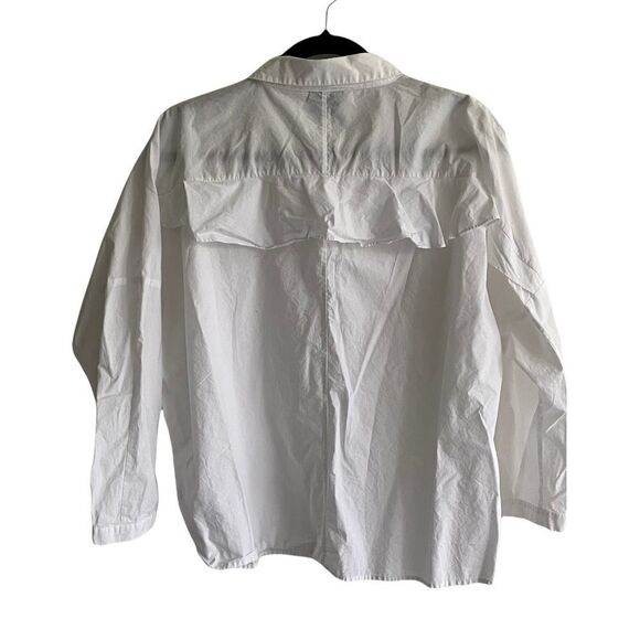JUST FEMALE Cotton Hidden Button Front Blouse Shirt Dolman Sleeve Ruffle White M - Picture 3 of 5
